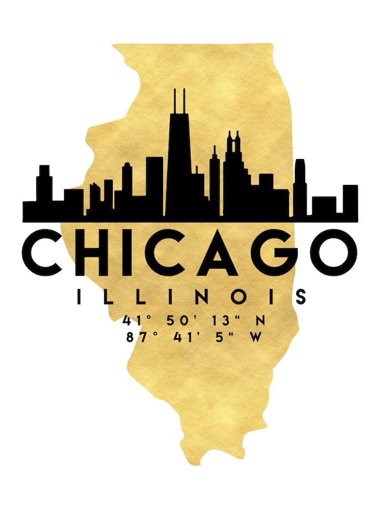 Chicago Illinois Silhouette City Skyline Map