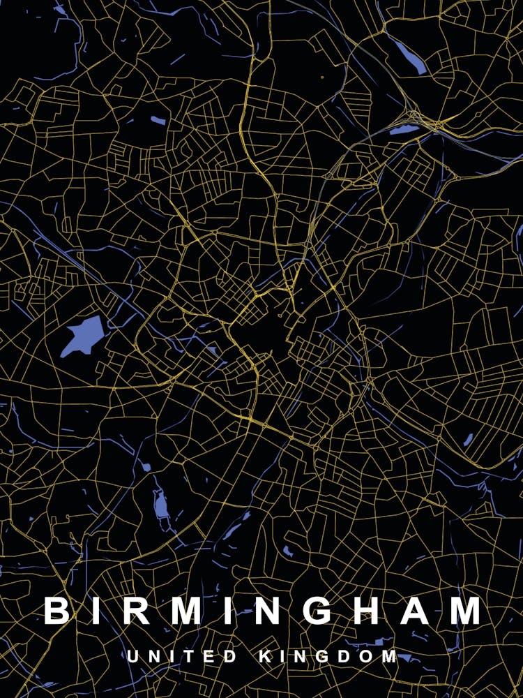Birmingham City Map Black and Gold