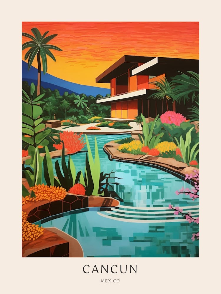 Cancun, Mexico 2 Midcentury Modern Pool Poster