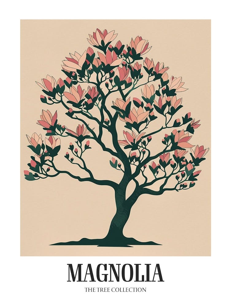 Magnolia Tree Colourful Illustration 1 Poster