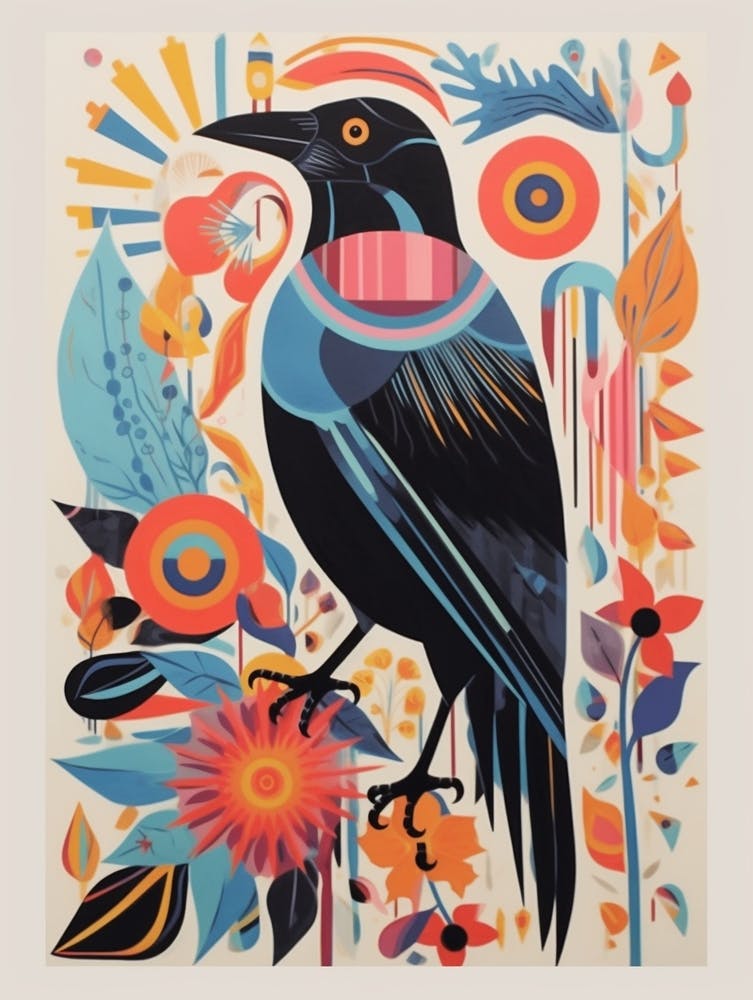 Colourful Scandi Bird Raven 2