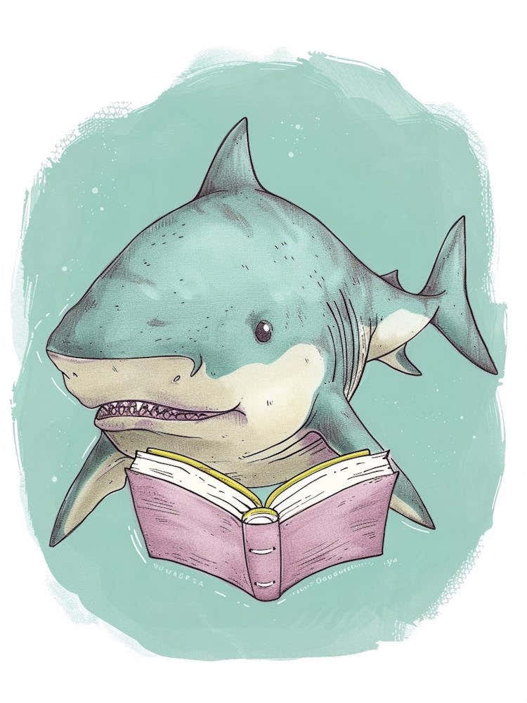 Shark Reading A Book Storybook Style