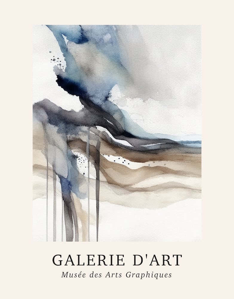 Galerie D'Art Abstract Watercolour Marble Blue And Grey 4