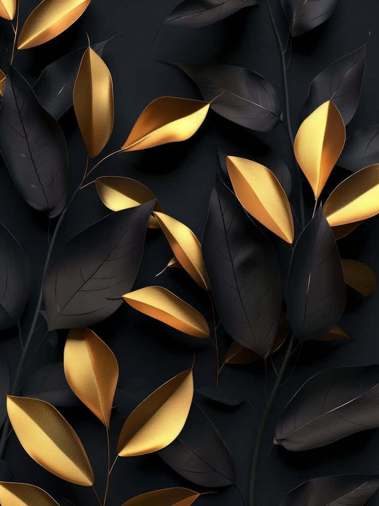 Gold Leaves On Black Background 4