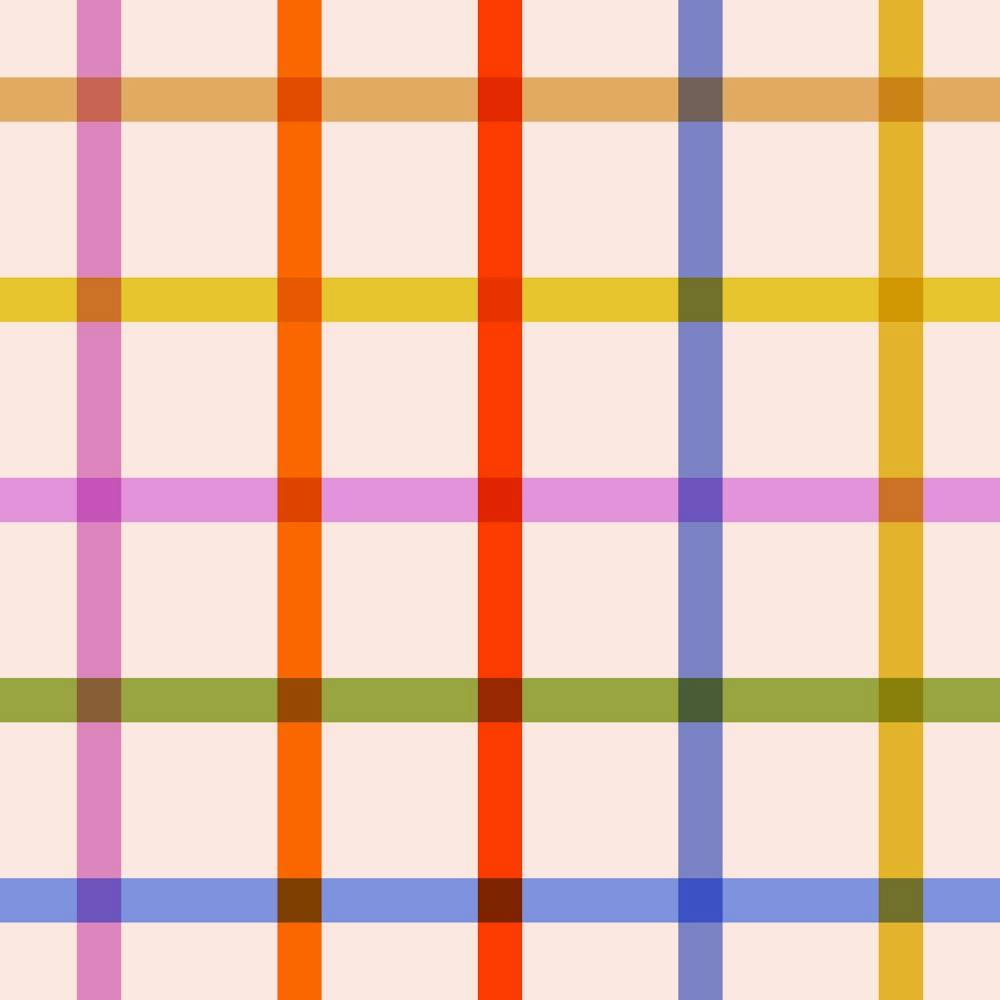 Retro Colourful Check Gingham Stripes on pastel peach fuzz