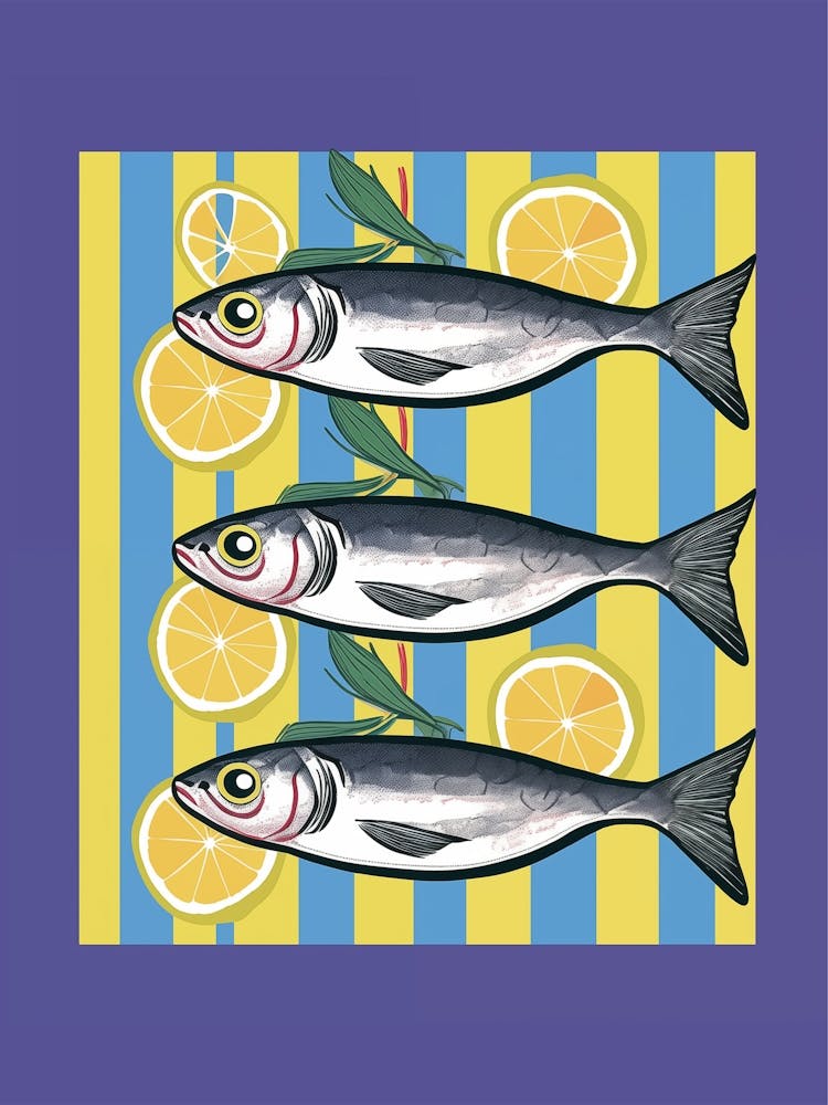 Three Fish On A Striped Background