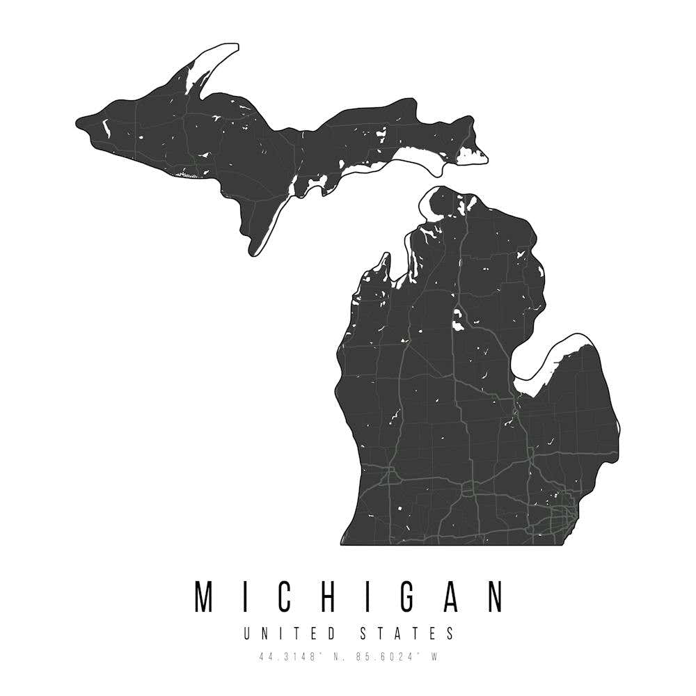 Michigan Mono Black And White Modern Minimal Street Map Square