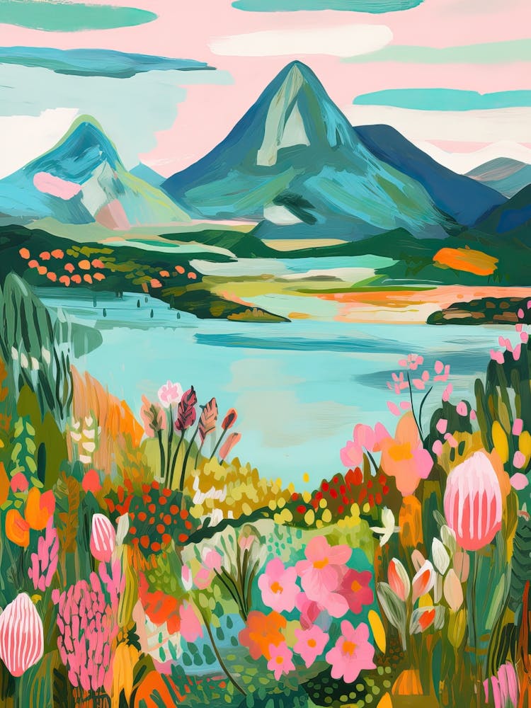 Mountain Lake Travel Painting Botanical Housewarming 2