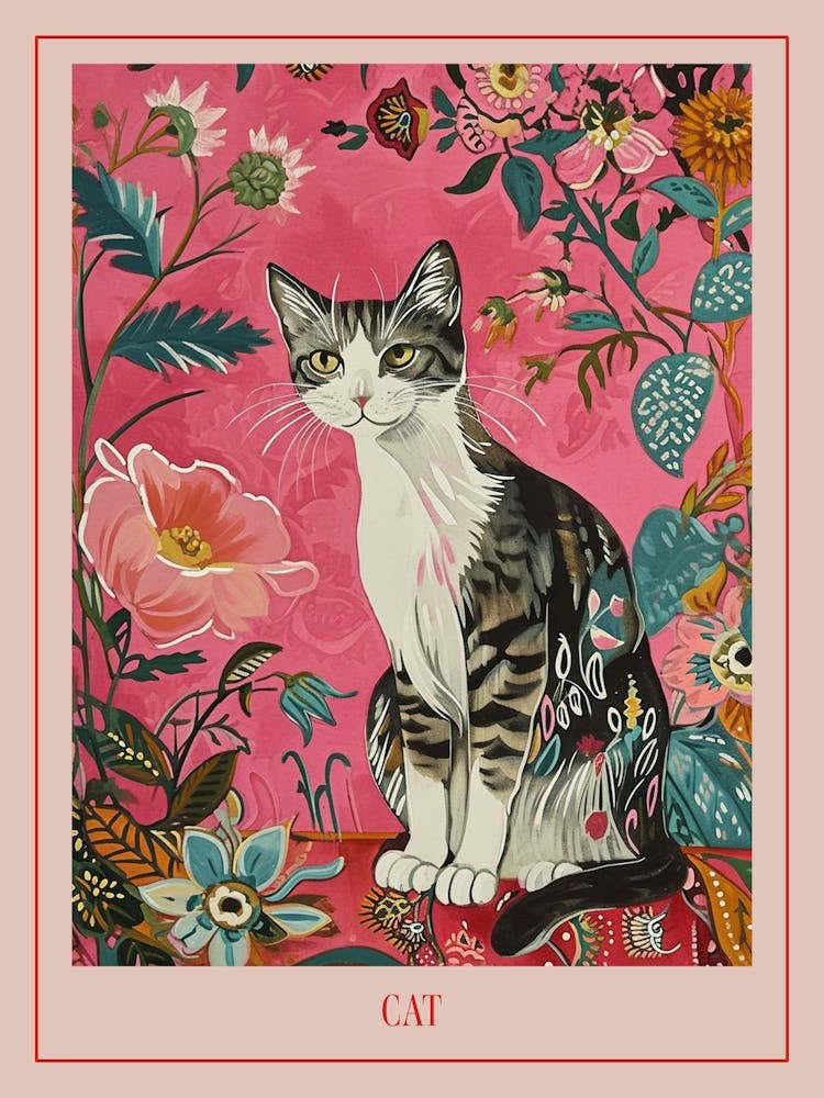 Floral Animal Painting Cat 3 Poster