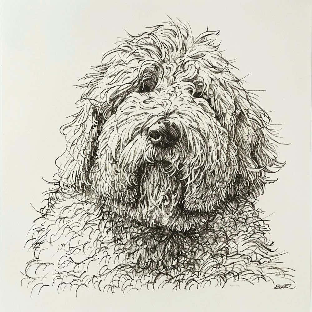 Komondor Dog Line Sketch 3