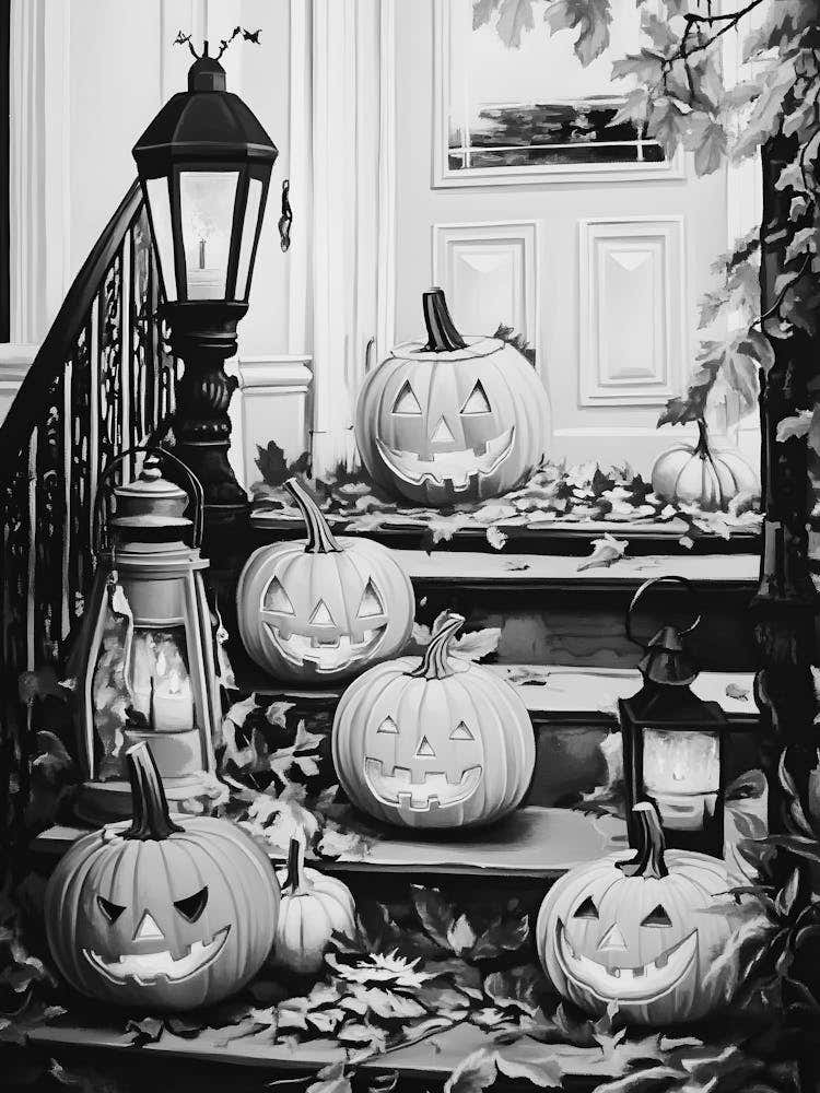 Halloween Pumpkins On The Steps 1