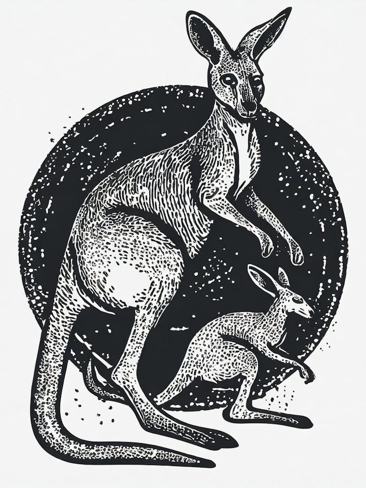 A Bounding Kangaroo With Her Joey