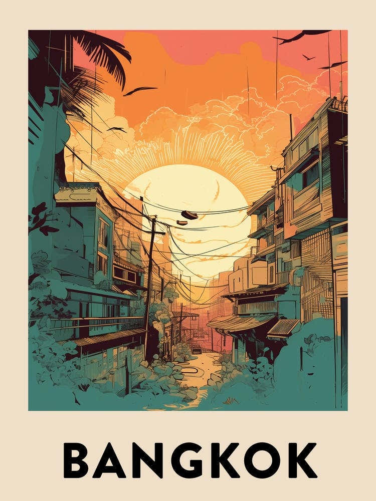 Bangkok 3 Vintage Travel Poster