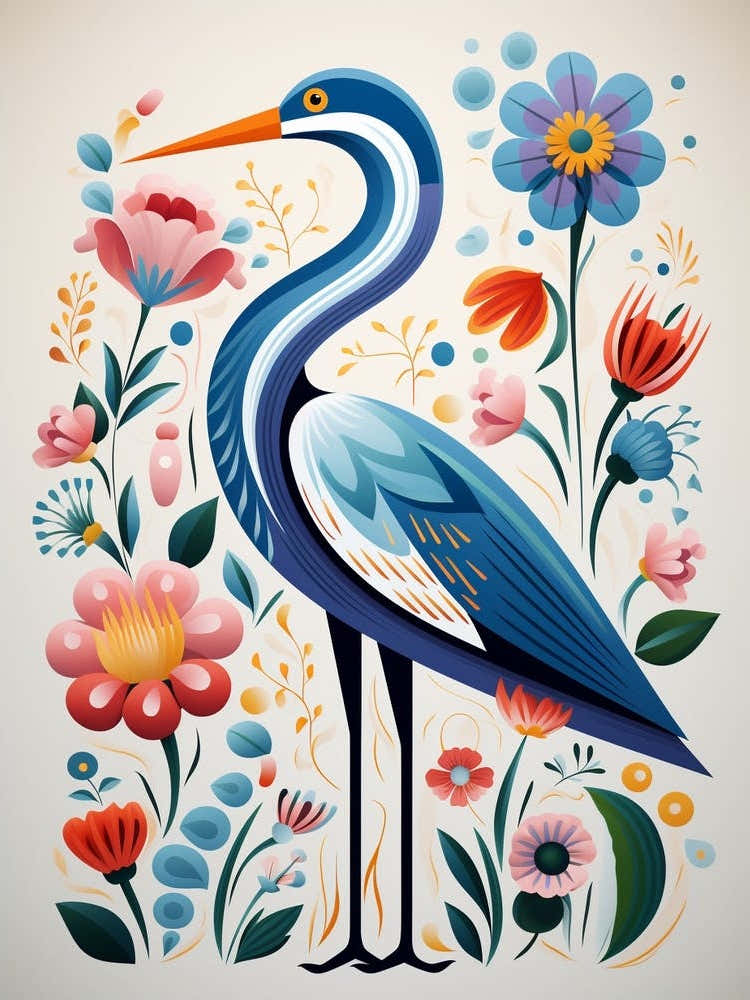 Scandinavian Bird Illustration Great Blue Heron 2