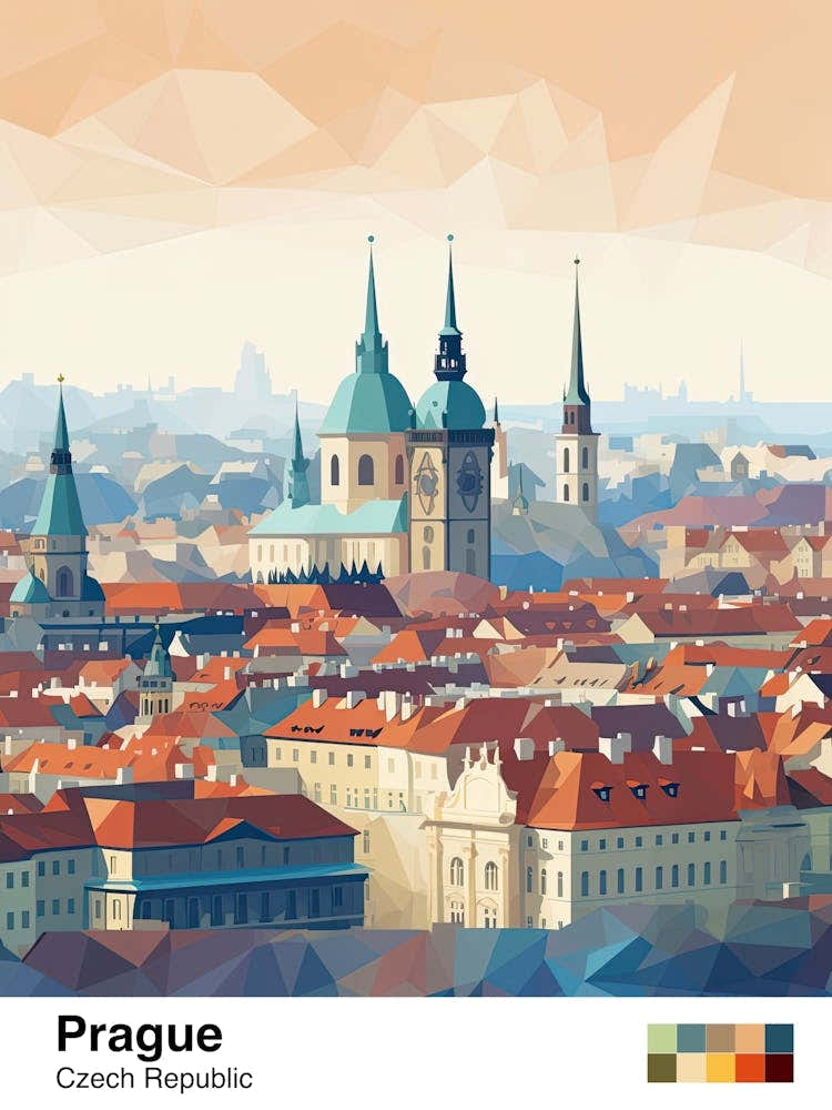 Prague, Czech Republic, Geometric Illustration 4 Poster