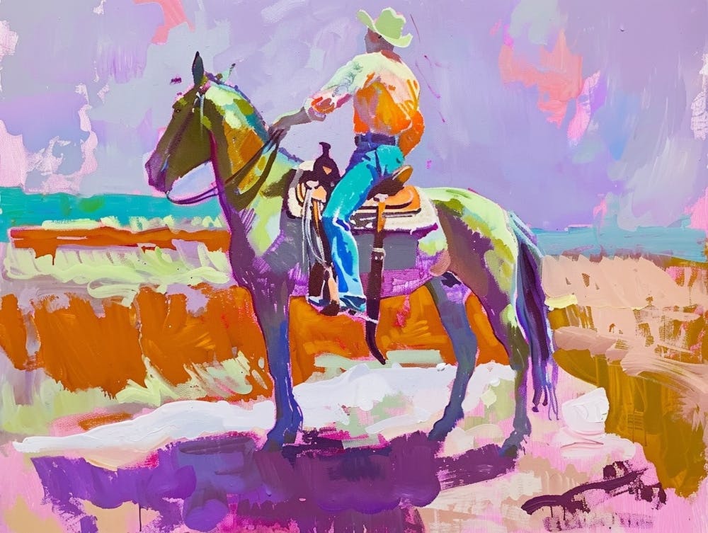 Neon Cowboy In Grand Canyon Arizona Painting