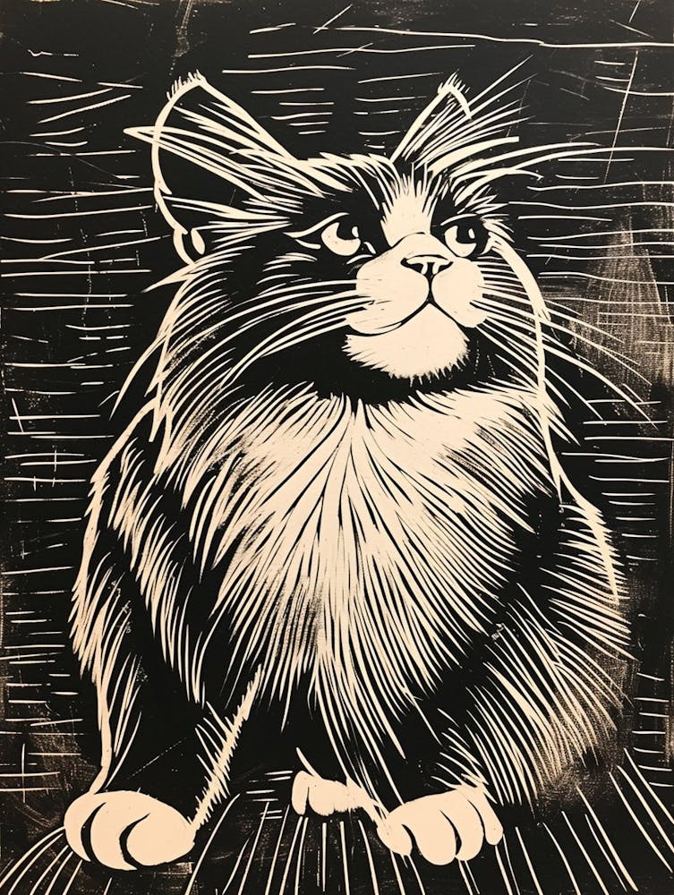 Somali Cat Linocut Blockprint 4