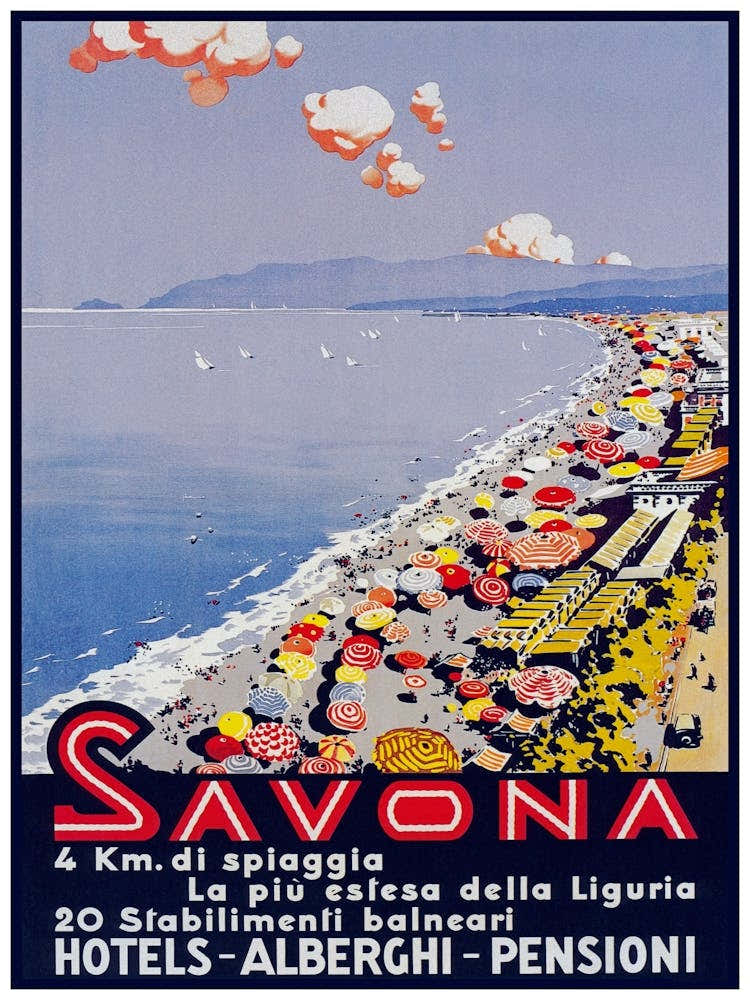 Savona  Italy Vintage Beach Poster