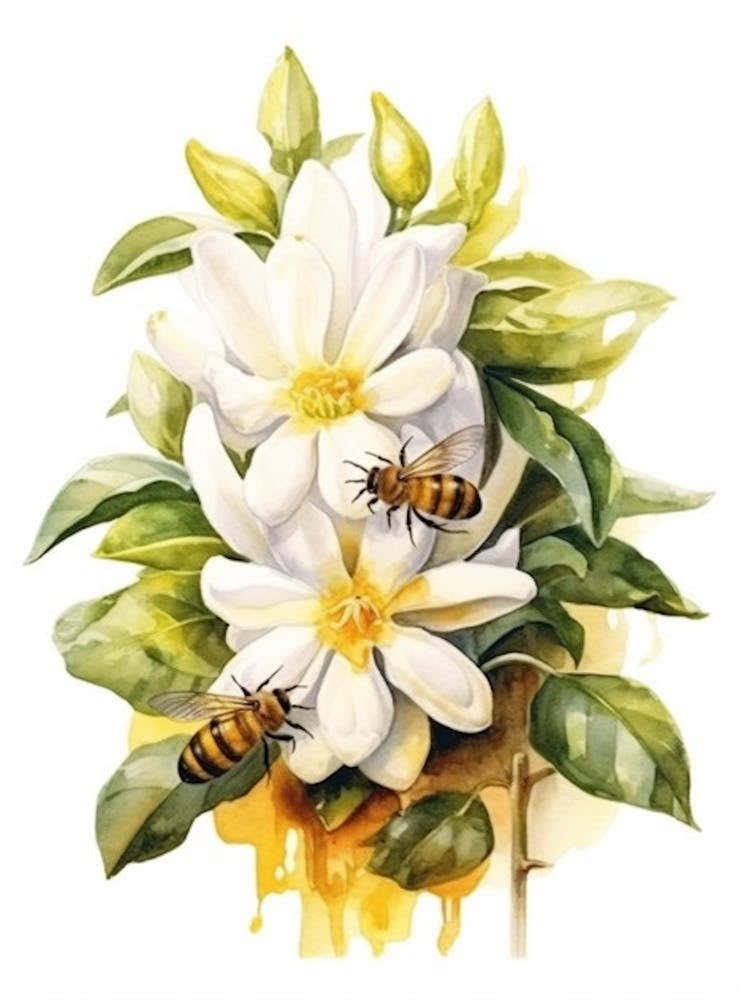 Beehive With Jasmine Watercolour Illustration 1
