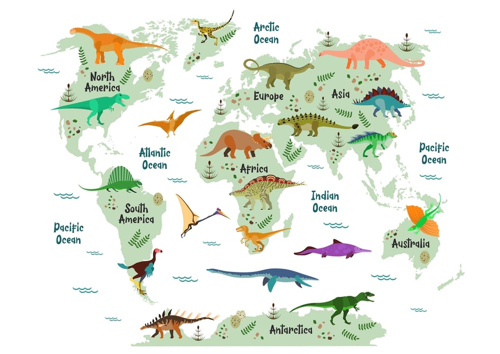 Colourful Dinosaur World Map