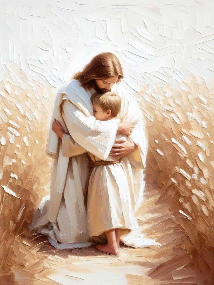 A Guiding Saviour, Christian Art, Jesus Hugging Boy, Picture Of Jesus, Lds Art, Bible Art, Jesus With Children Art, Christian Nursery Art