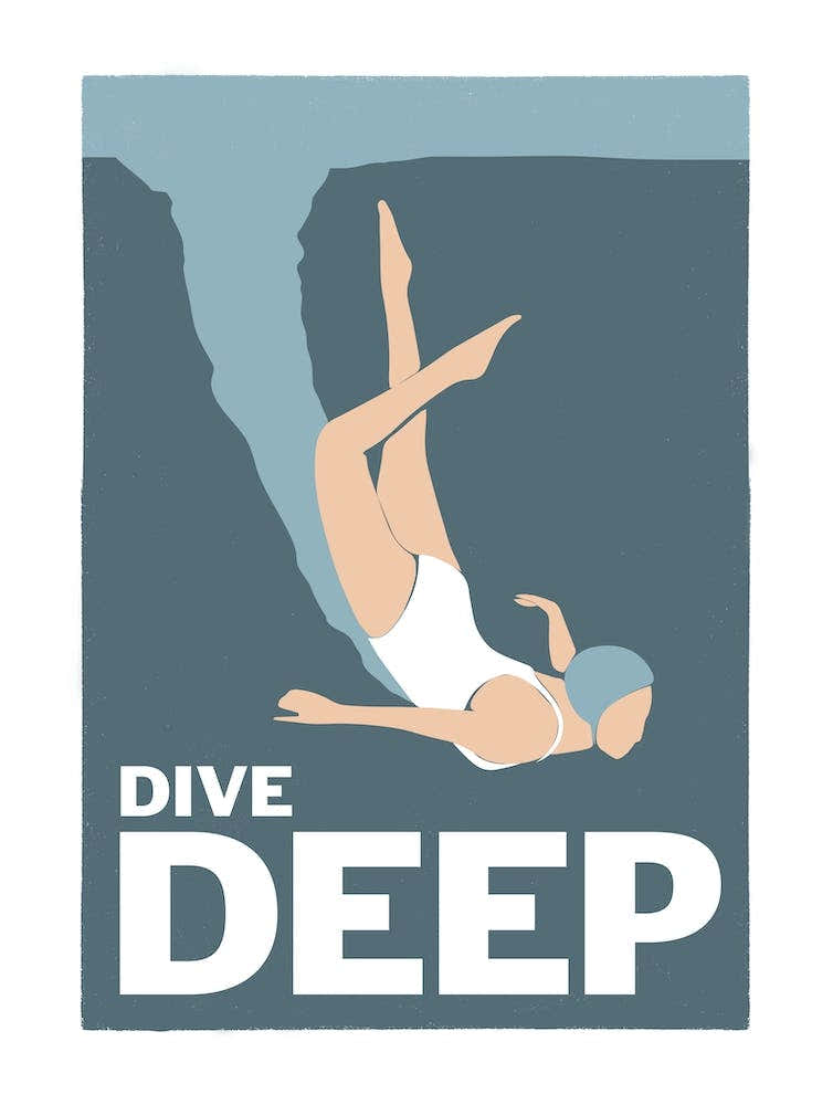 Dive deep - art deco style diving swim poster