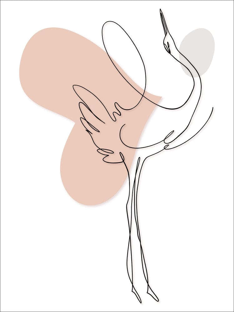 Crane with Pink Heart Line Art