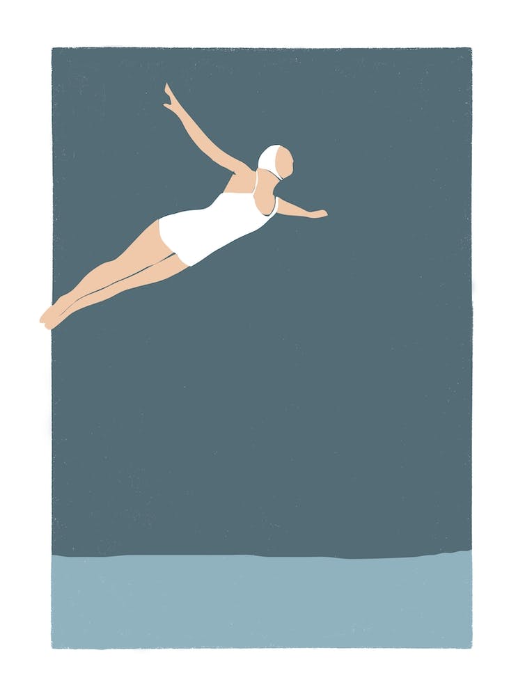 Modern vintage Style Diving woman