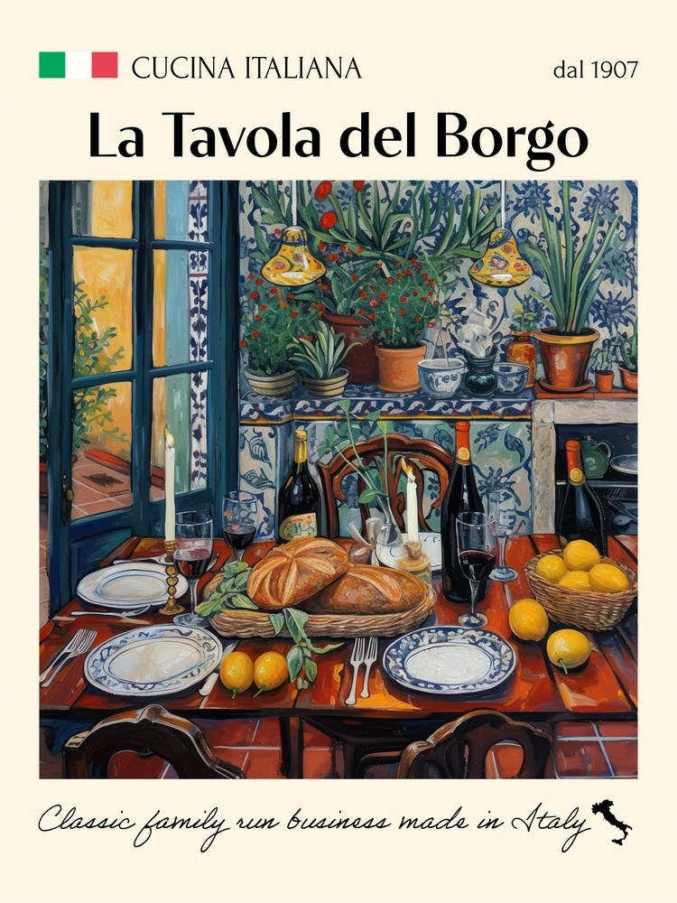La Tavola Del Borgo Trattoria Italian Poster Food Kitchen