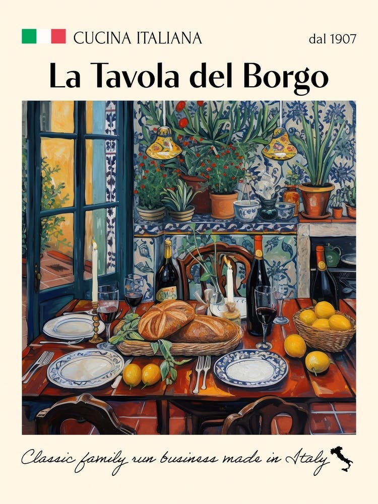 La Tavola Del Borgo Trattoria Italian Poster Food Kitchen