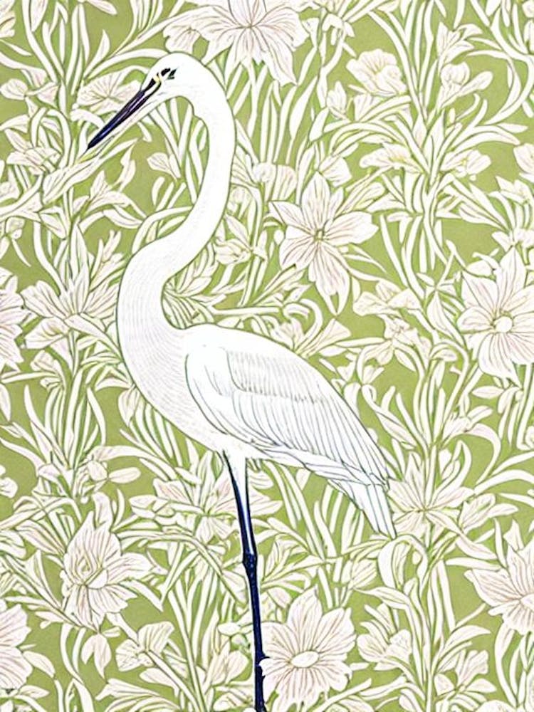 Egret William Morris Style Bird
