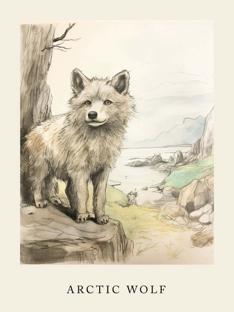 Beatrix Potter Inspired  Animal Watercolour Arctic Wolf 2