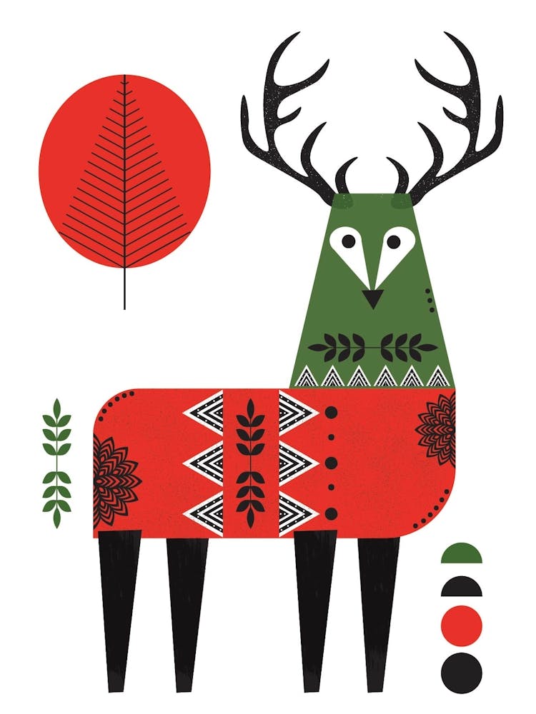 Stag Christmas Print Red Green