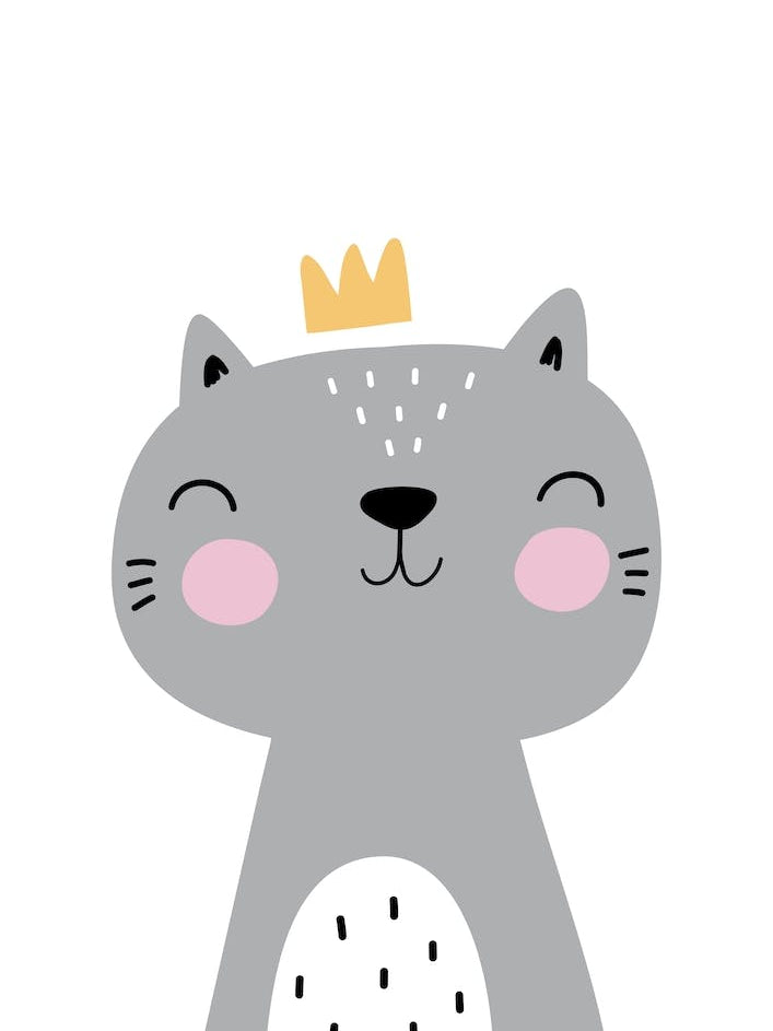 Scandi Grey Cat With Crown