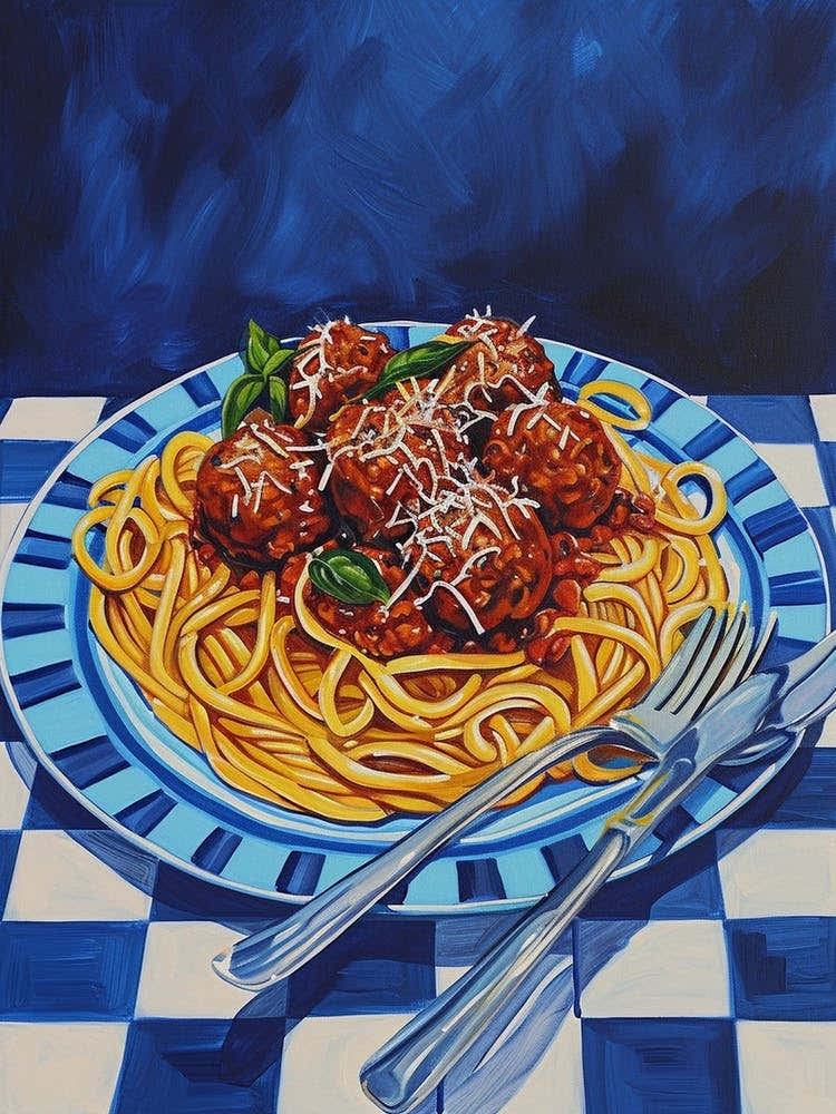Spaghetti With Meatballs Checkered Blue 4