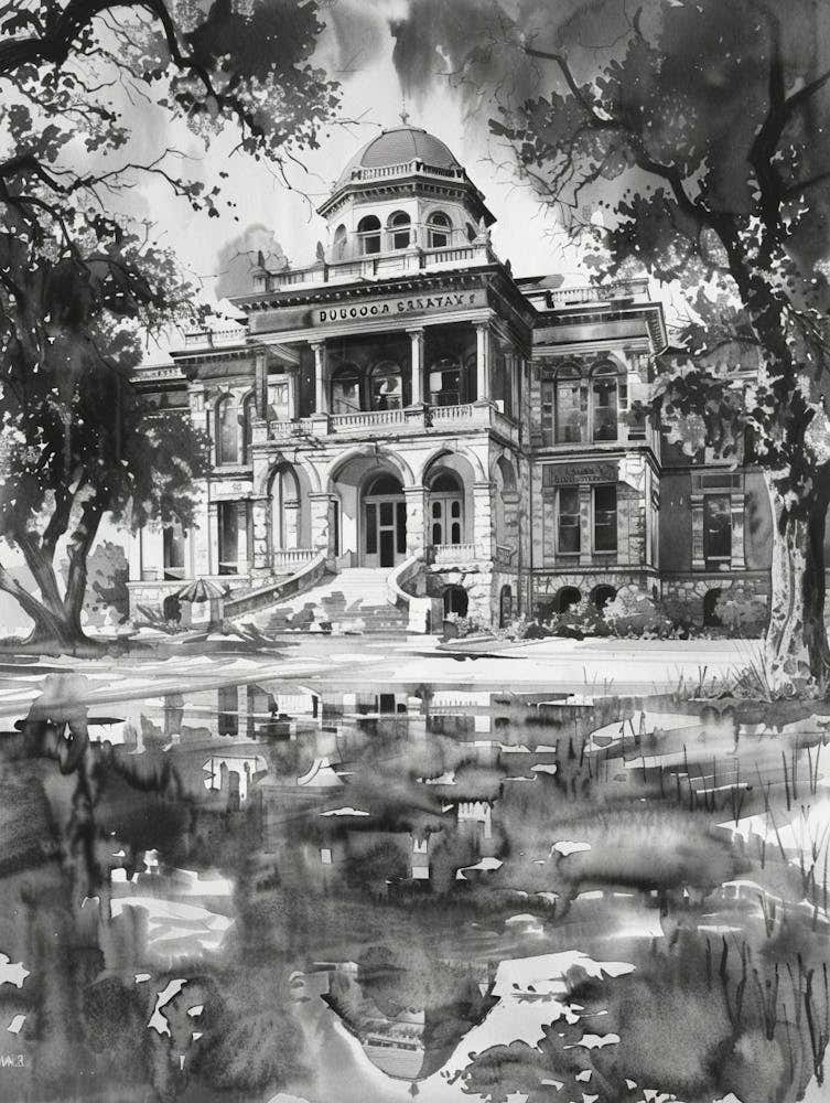 The Bullock Texas State History Museum Austin Texas Black And White Drawing 4