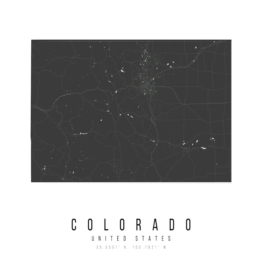 Colorado Mono Black And White Modern Minimal Street Map Square