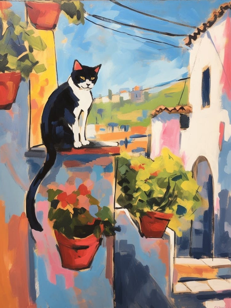 Painting Of A Cat In Chefchaouen Morocco