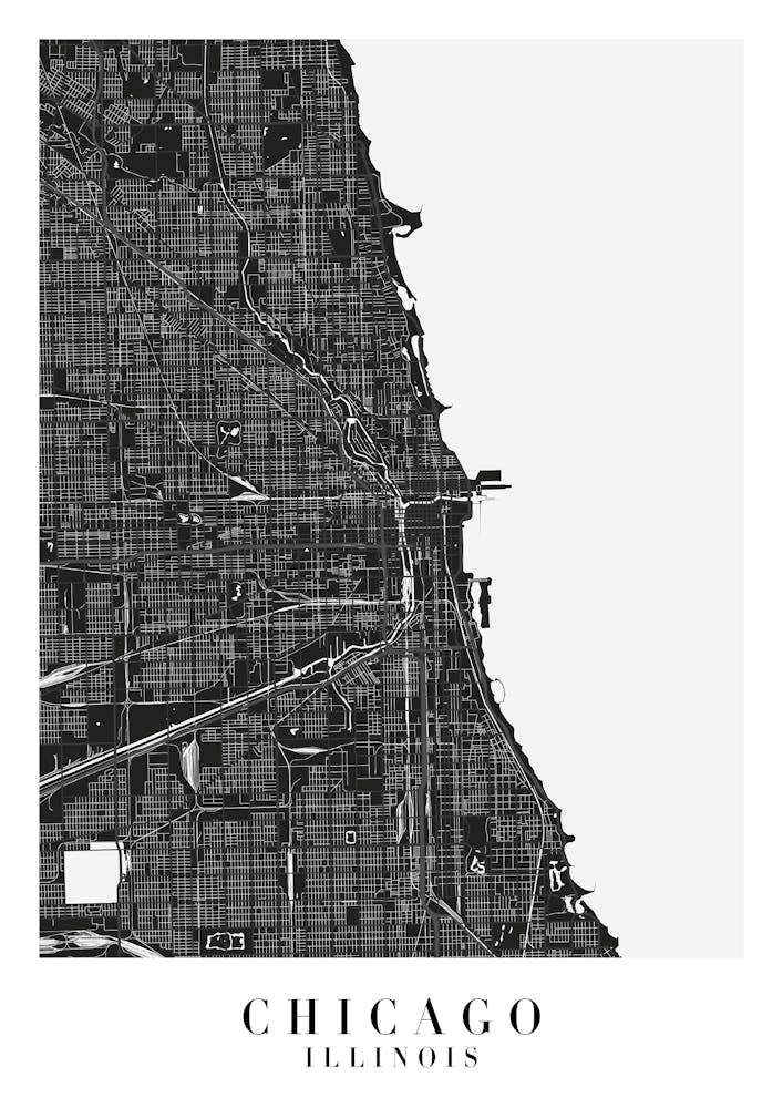 Chicago Illinois Minimal Black Mono Street Map