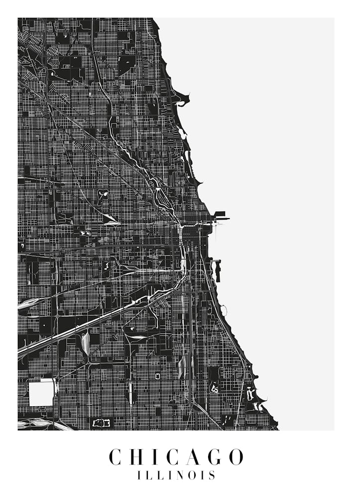 Chicago Illinois Minimal Black Mono Street Map