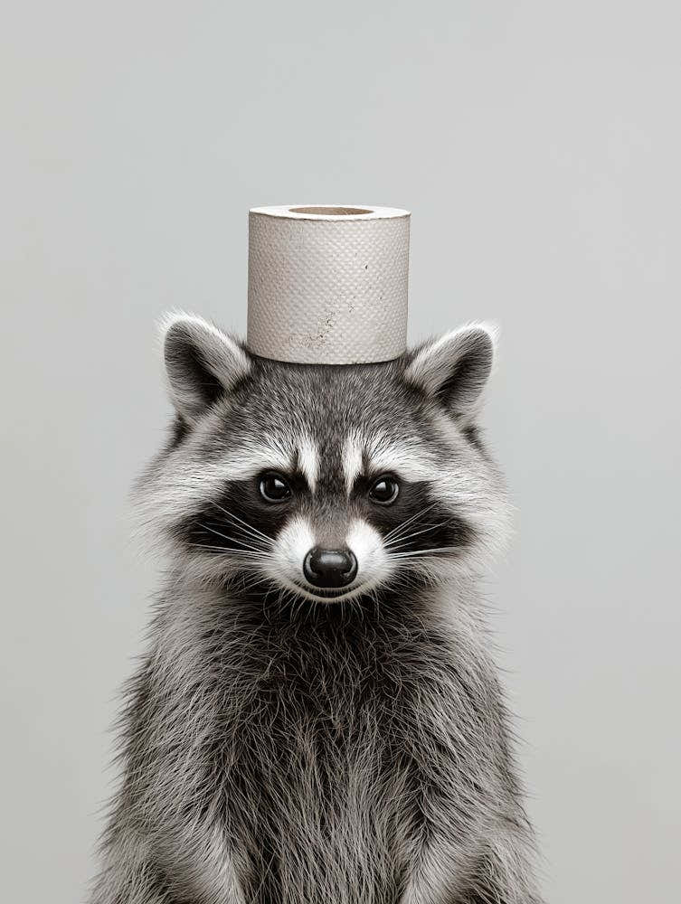 Raccoon With Paper on Head