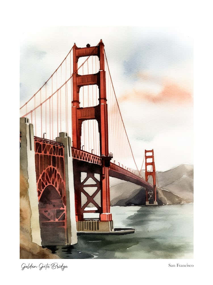 Golden Gate Bridge 2 Watercolour Travel Poster