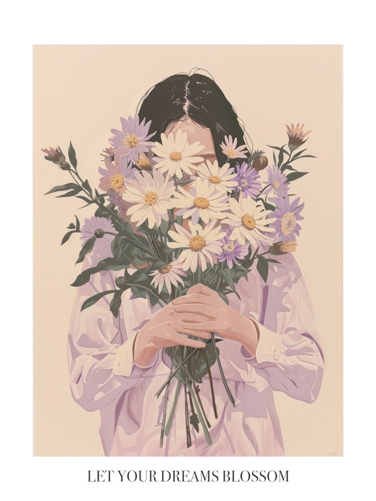 Let Your Dreams Blossom Poster Spring Girl With Purple Flowers 1