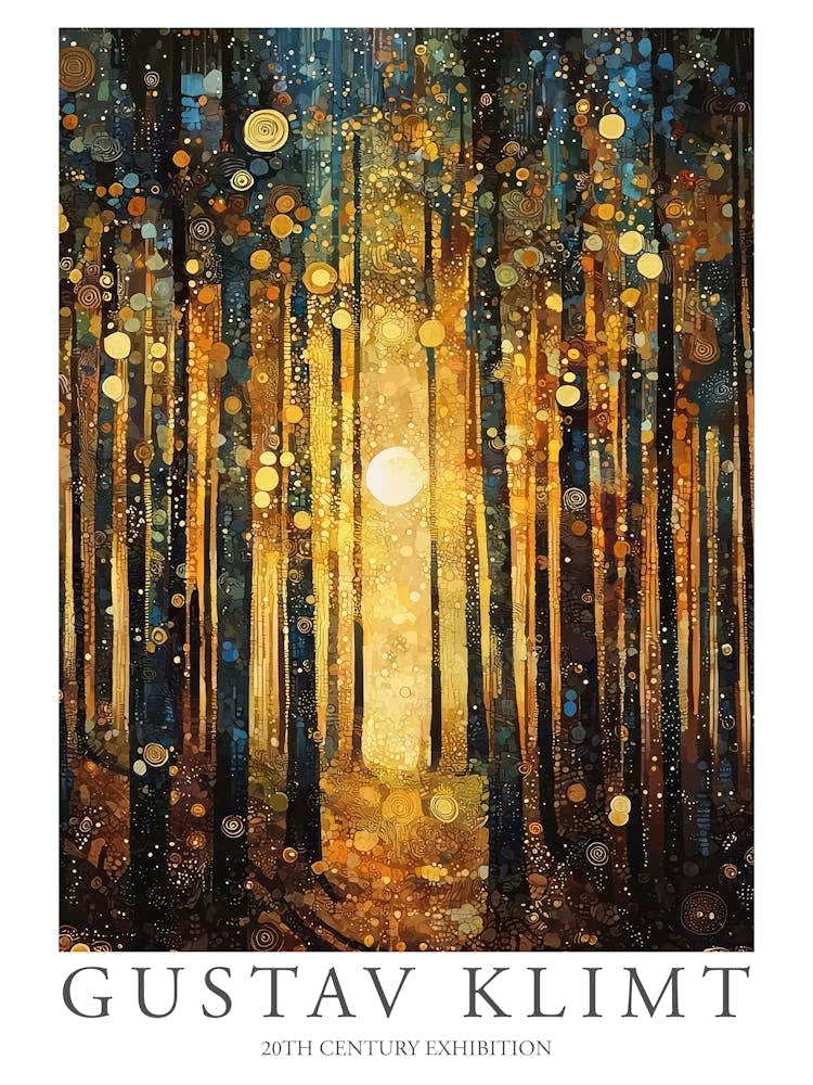 Gustav Klimt Print Sun Forest Trees Painting Klimt Exhibition Poster Painting Yellow Decor
