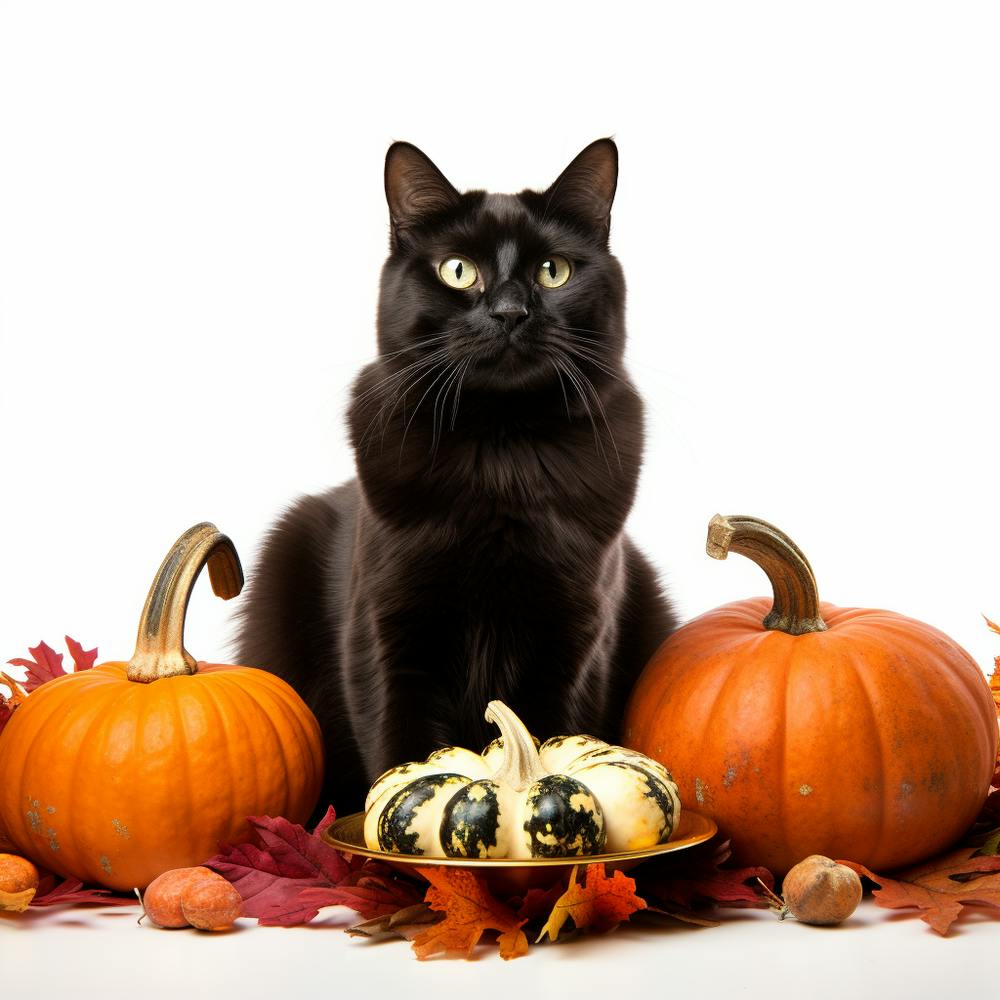 Black Cat With Pumpkins