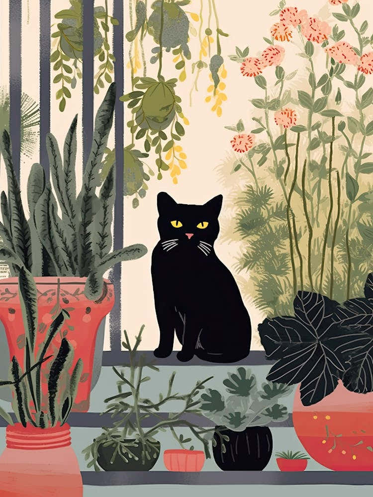 Black Cat And House Plants 6