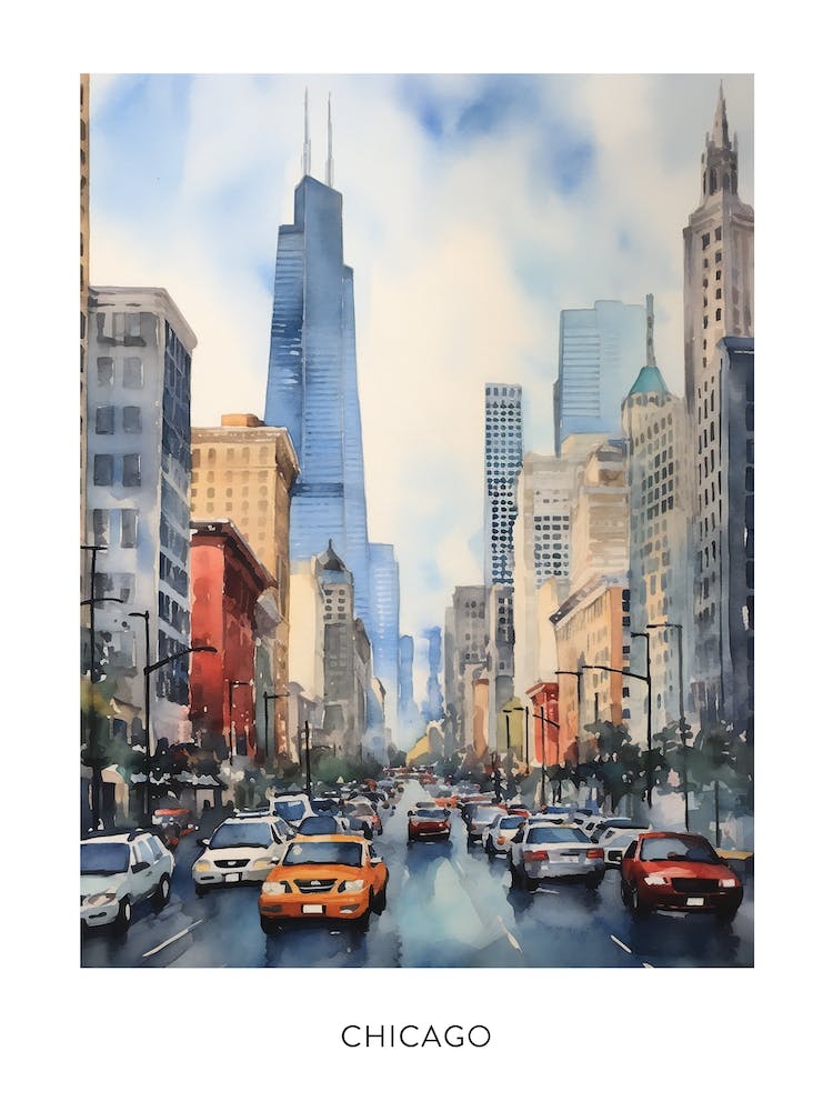 Chicago Watercolour Travel Poster 2