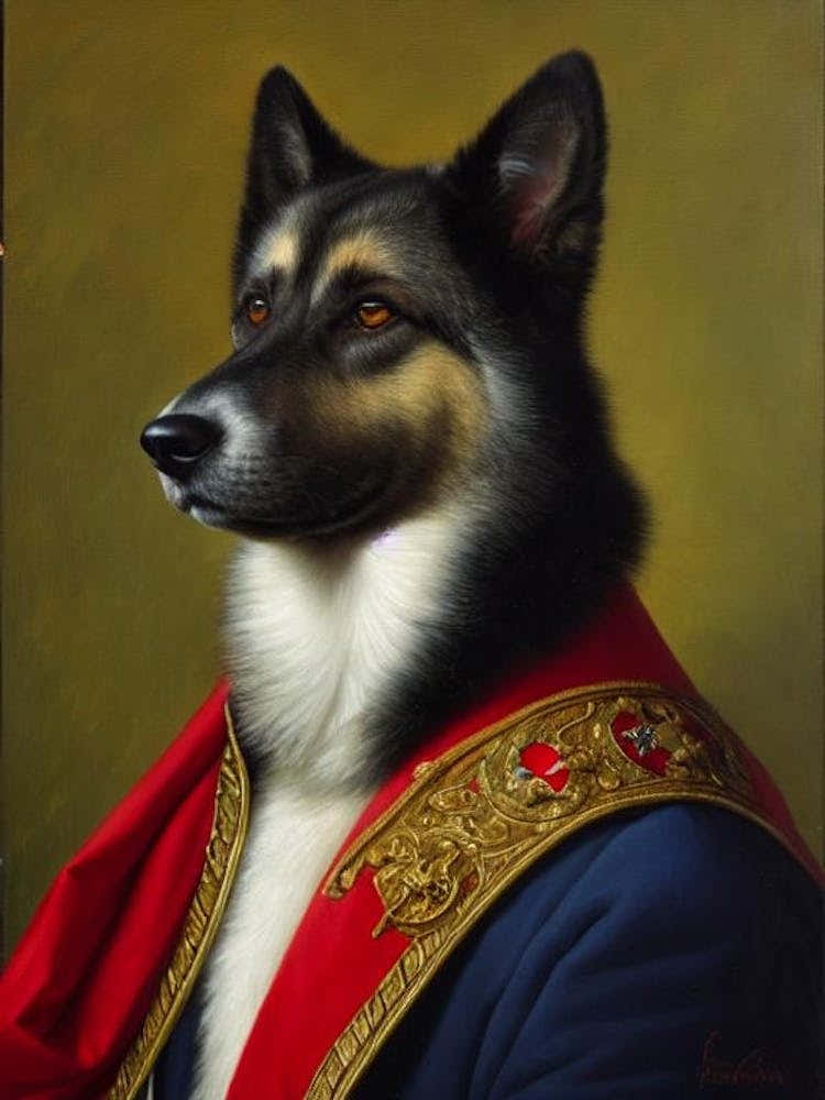 Norwegian Elkhound Renaissance Portrait Oil Painting