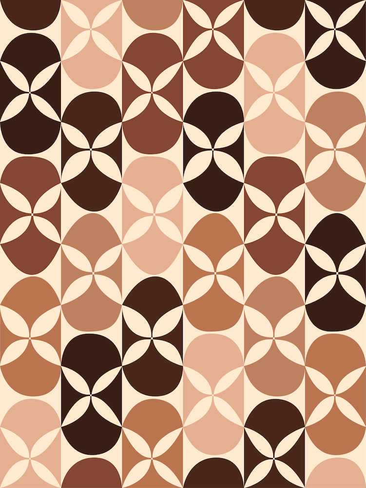 Brown Mid-Century Geometric Flowers