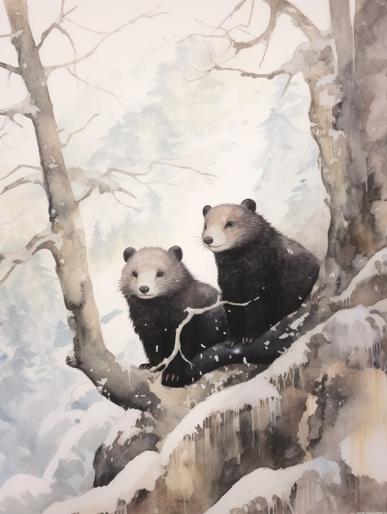 Winter Watercolour Marten 1